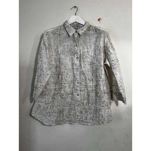 Chico's Womens Printed Button-Up Shirt Top Size 3 Lightweight 3/4 Sleeve Casual - Picture 1 of 9